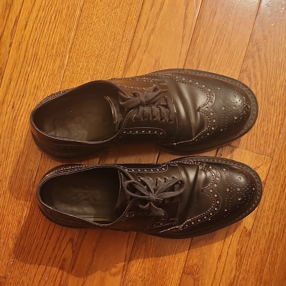 Prada Brown Leather Oxford Wingtips